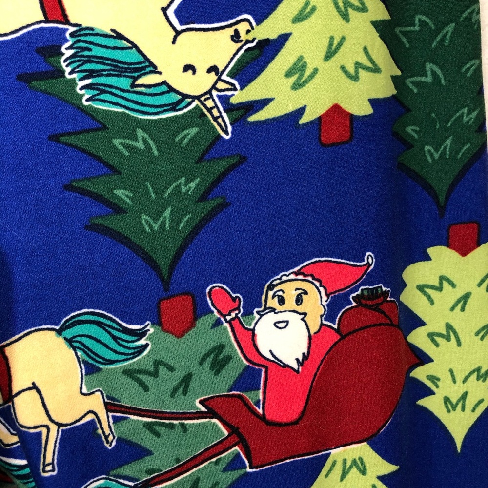 LULAROE TC Christmas Leggings Santa Unicorn Blue